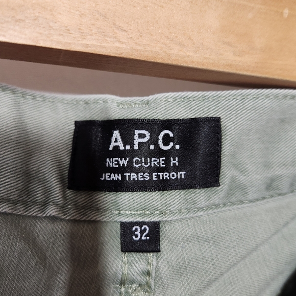 Unique A.P.C. New Cure H 100% Cotton Seafoam Green Slim Tapered Fit Chinos sz 32 - Picture 7 of 9